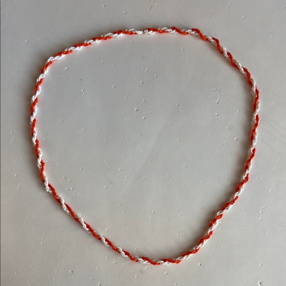 Vintage Jewelry - Vintage Vibrant Orange and White Twisted Beaded Long Necklace